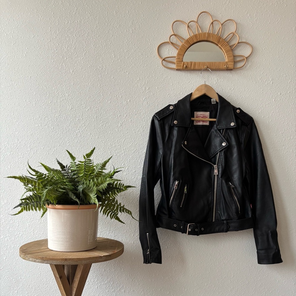 Levi’s - Belted Faux Leather Motorcycle Jacket - Black - Size Large